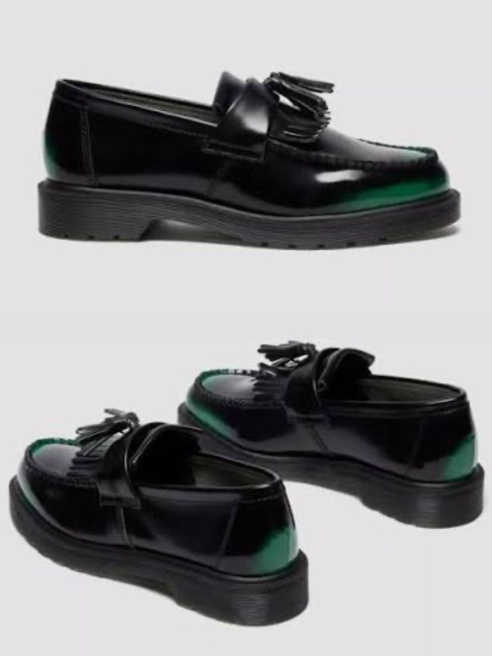 Dr. Martens Adrian Tassel Loafers Arcadia Black Green Leather NWOB